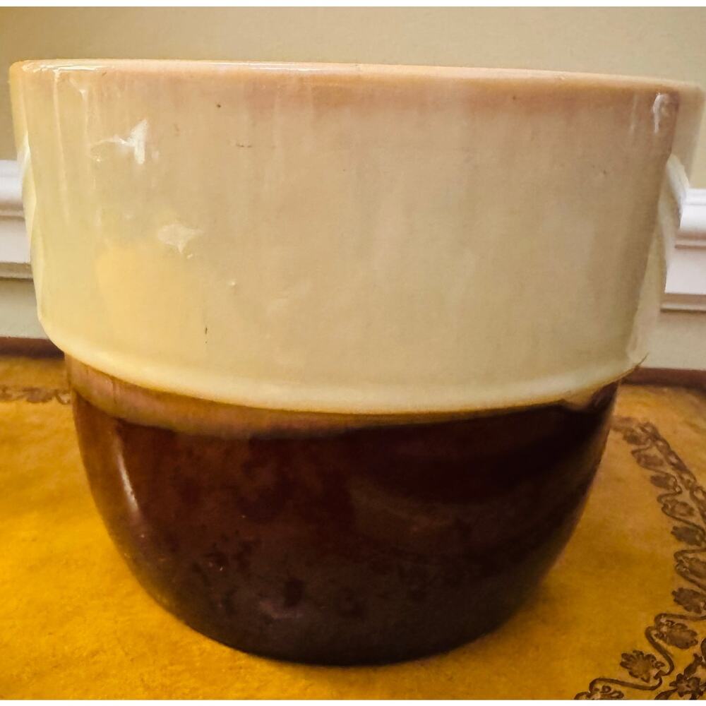 VTG Brown Glazed Stoneware 2 toned Pottery Flowerpot Planter Retro Mid Century